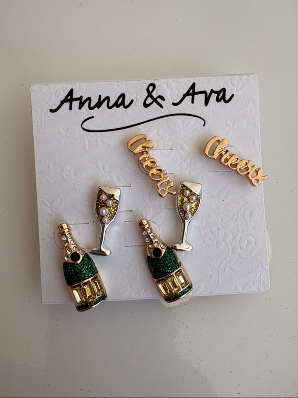 Anna & Ava Celebratory Champagne Cheers Earring Studs NWT